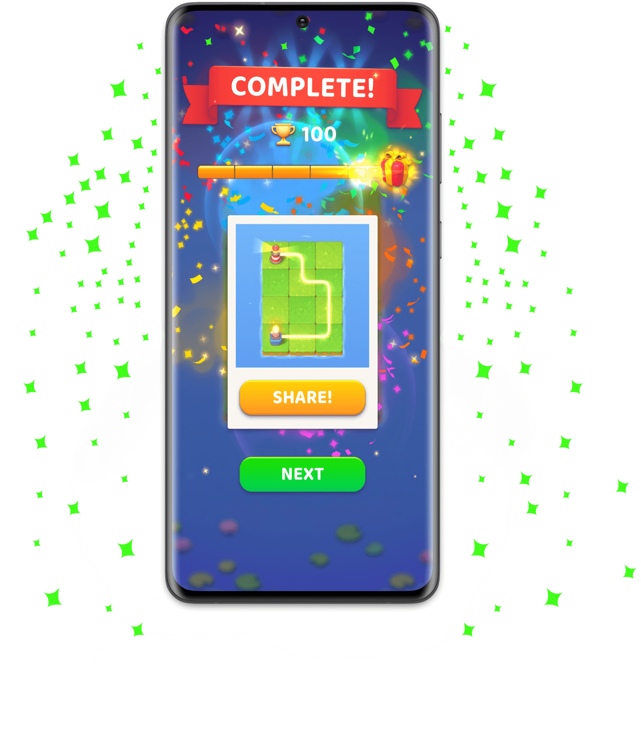 Phone with game glowing stars